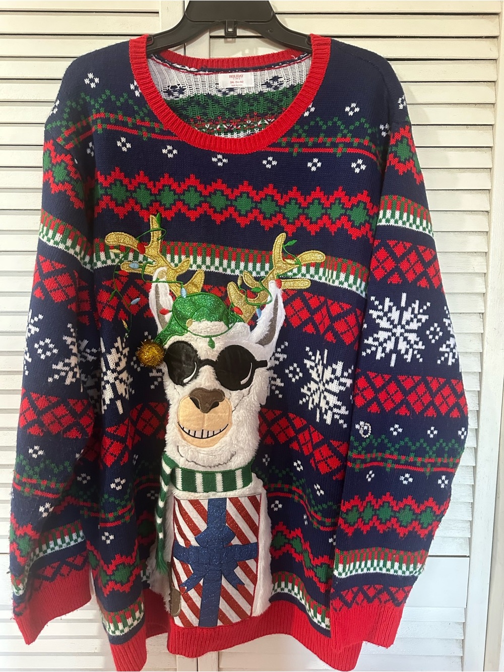 Festive Navy Christmas Llama Sweater - Holiday Ugly Sweater